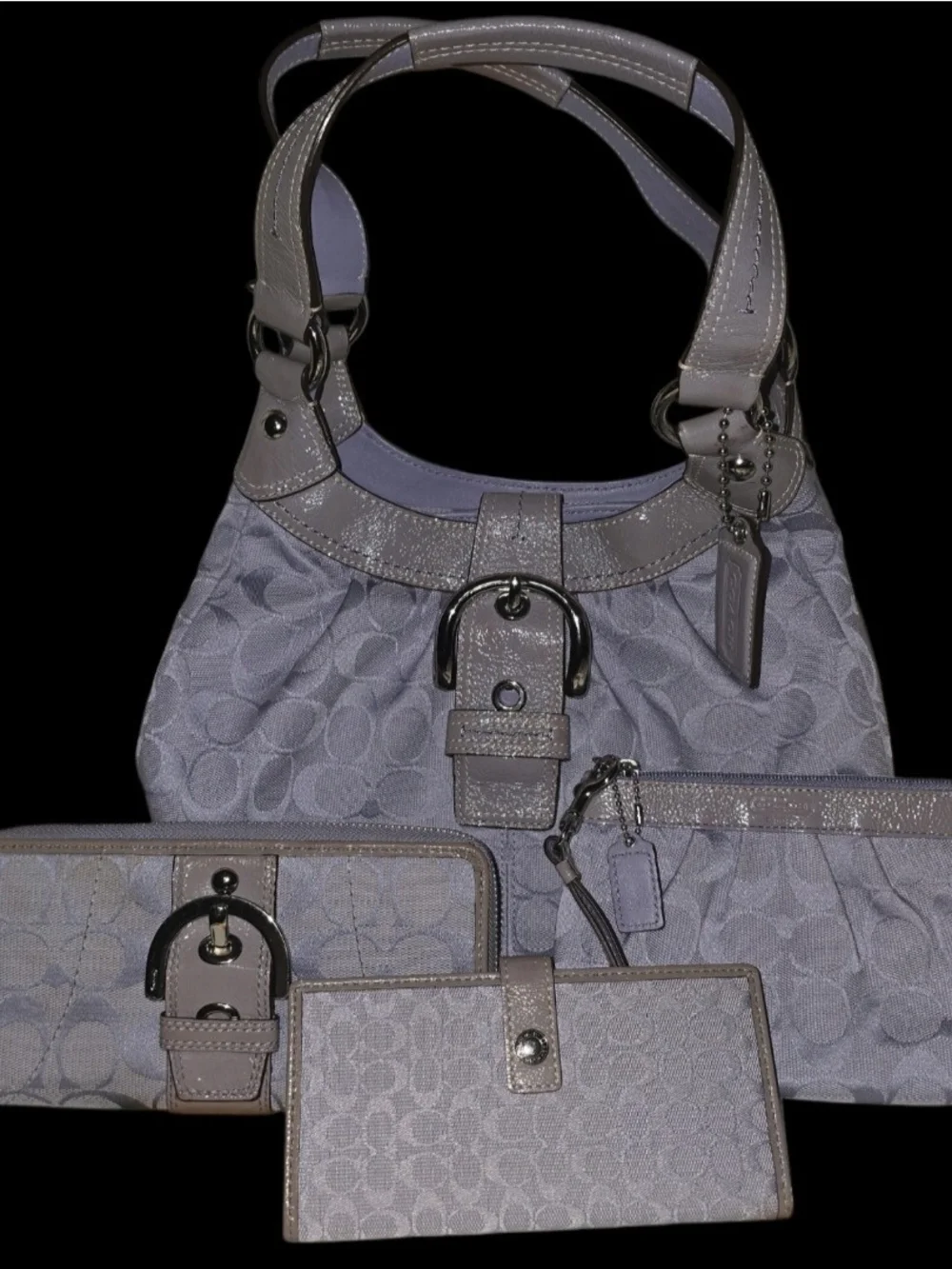 Coach Lavender Signature Jacquard Satchel and Wallet Set